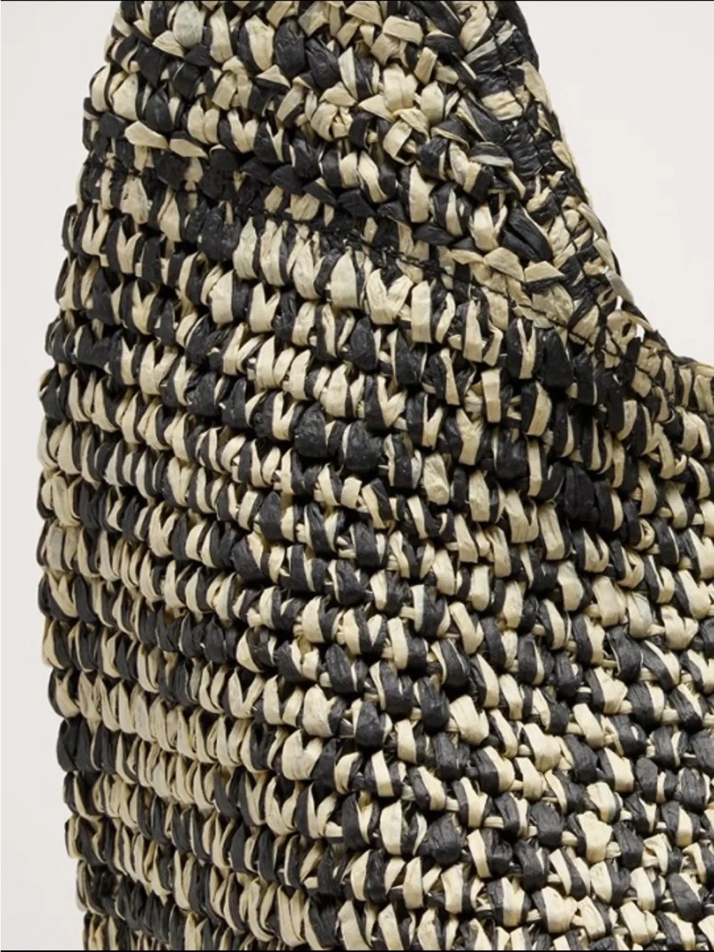 Banana Republic Black & Cream Woven Raffia Hobo Bag
